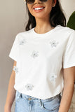 Flower Applique Round Neck T-shirt
