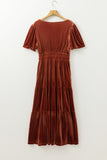 Velvet Short Sleeve Shirred Waist Tiered Maxi Dress