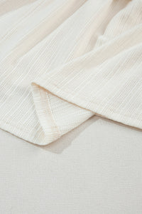 Oatmeal Shirred V Neck Short Flutter Sleeve Textured Blouse