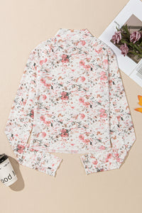 Floral Long Sleeve High Neck Sheath Mesh Blouse