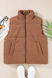 Corduroy Stand Neck Zipped Puffer Vest