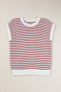 Stripe Ribbed Trim Loose Fit Knitted Sweater Vest