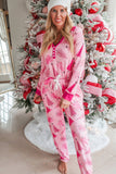 Christmas Tree Print V Neck Buttoned Pullover and Drawstring Pants Lounge Set