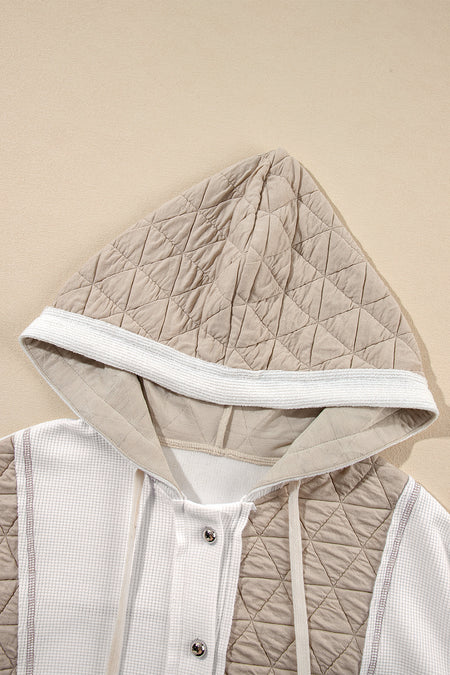 Quilted Textured Patchwork Loose Fit Hooded Jacket