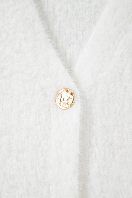 Fuzzy Buttoned Front Midi Solid Cardigan