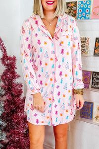 Christmas Twinkle Tree Print Shirt Sleep Dress