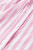 Pink Stripe Contrast Collar Long Sleeve Patchwork Shirt