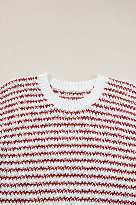 Stripe Ribbed Trim Loose Fit Knitted Sweater Vest