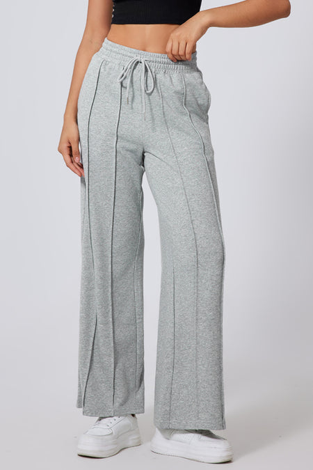 Seamed Drawstring High Waist Wide Leg Sweatpants