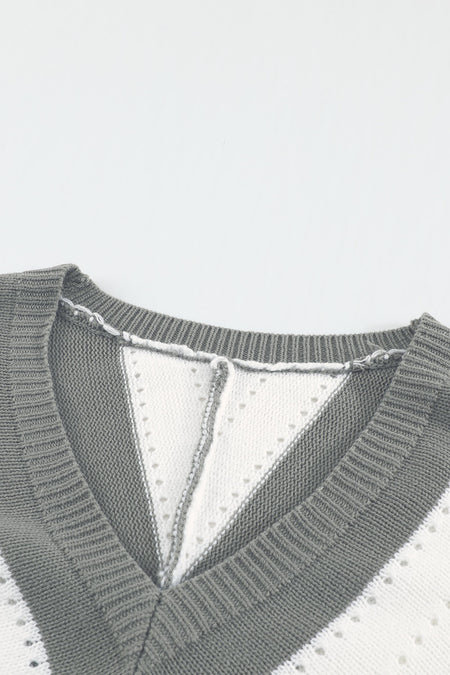 Striped Colorblock V Neck Knitted Sweater