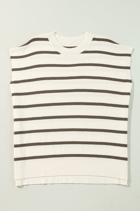 Stripe Side Slits Crewneck Sweater Tee