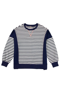 Stripe Color Block Exposed Seam Loose Fit Sweatshirt