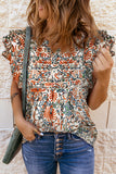 Multicolor Vintage Floral Shirred Ruffle Sleeve Blouse