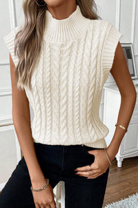 Cable Knit High Neck Sweater Vest