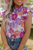 Stand Collar Flutter Sleeves Floral Top