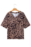 V Neck Half Sleeve Oversized Leopard Tee