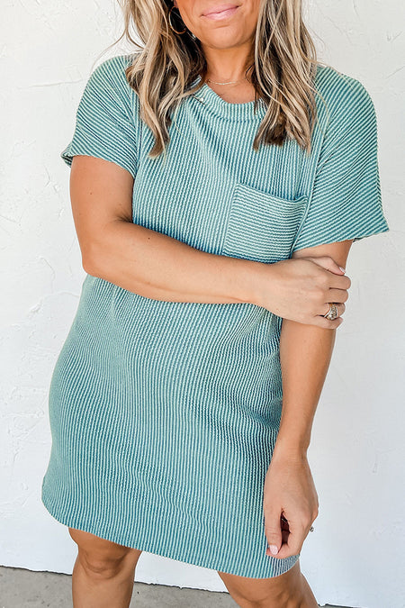 Striped Ribbed Knit T-shirt Shift Dress
