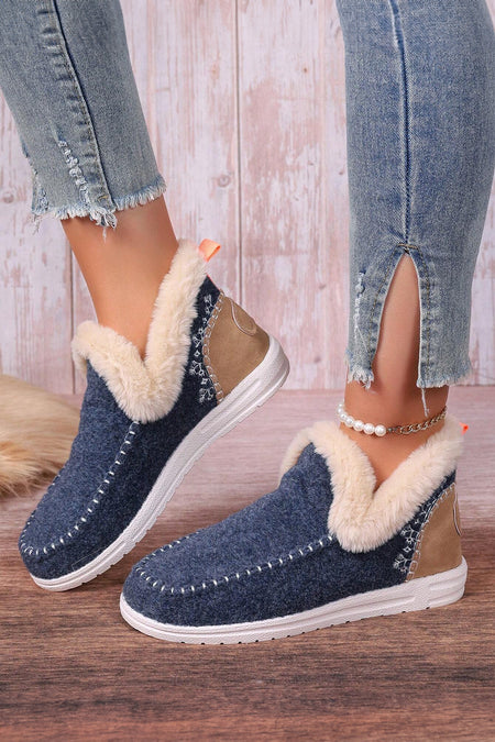 Suede Stitching Patchwork Plush Lined Anklet Boots