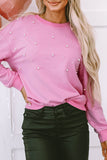 Pearl Detail Ribbed Crew Neck Sweatshirt