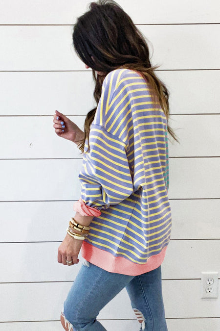 Stripe Casual Stripe Colorblock Drop Shoulder Oversize Sweatshirt