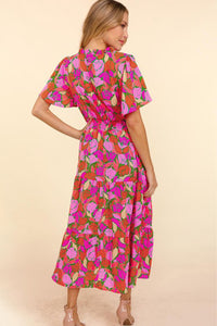 Floral Short Sleeve Smocked Waist Maxi dress