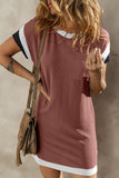 Textured Colorblock Edge Patched Pocket T Shirt Dress