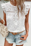 Eyelet Embroidered Ruffled Flutter Sleeve Blouse