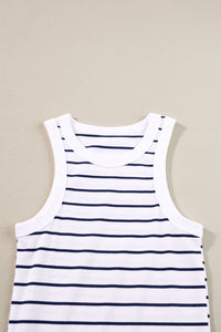 White Stripe Ribbed Knit Tank Mini Dress