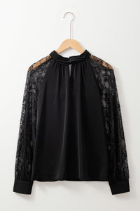 Keyhole Neckline Floral Lace Raglan Sleeve Blouse