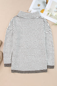 Brown Striped Turtleneck Loose Sweater