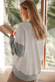 Color Block Thumbhole Sleeve Drop Shoulder Sweatshirt