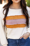 Corded Exposed Seam Knit Patchwork Drop Sleeve Top