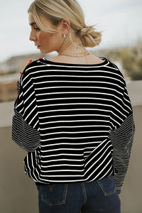 Striped Patchwork Loose Long Sleeve Tee