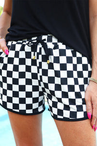 Checkered Drawstring Elastic Waist Casual Shorts