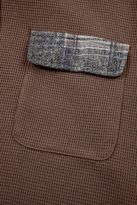 Patchwork Drawstring Hooded Plaid Shacket