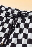 Rose Checkered Drawstring Elastic Waist Casual Shorts