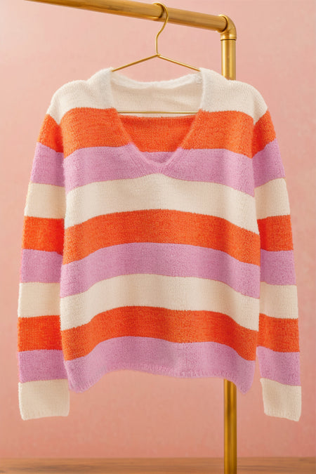 Colorblock V Neck Casual Sweater