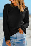 Waffle Knit Drop Shoulder Long Sleeve Top