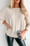 Waffle Knit Splits Batwing Sleeve Oversized Top