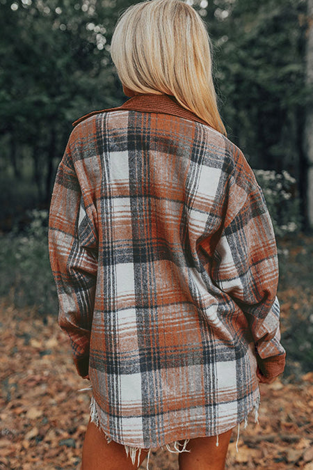 Plaid Corduroy Patchwork Chest Pocket Shacket