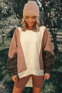 Oversized Color Block Patchwork High Low Hoodie