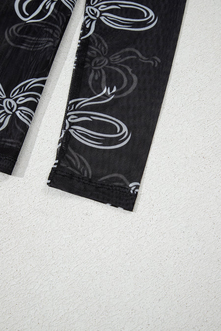 Bow Long Sleeve Mesh Top