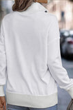 White Ribbed Hem Snap Button Neckline Sweatshirt with Pocket