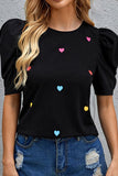 Heart Shape Print Short Puff Sleeve Top