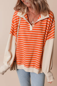 Color Block Loose Fit Collared Drop Shoulder Sweatshirt