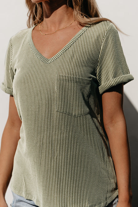 Twist Short Sleeve Corded V Neck Top