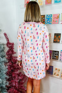 Christmas Twinkle Tree Print Shirt Sleep Dress