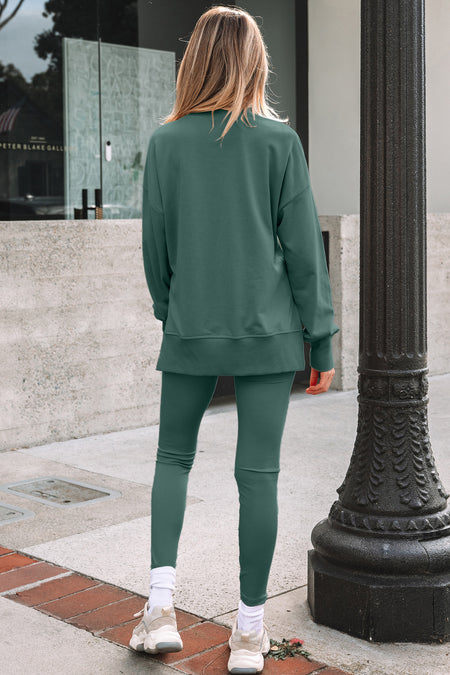 Oversize Slit Sweatshirt Ribbed Leggings Set
