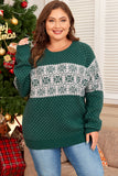 Christmas Snowflake Pattern Drop Shoulder Plus Size Sweater