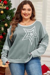 Stars Patchwork Round Neck Plus Size T Shirt